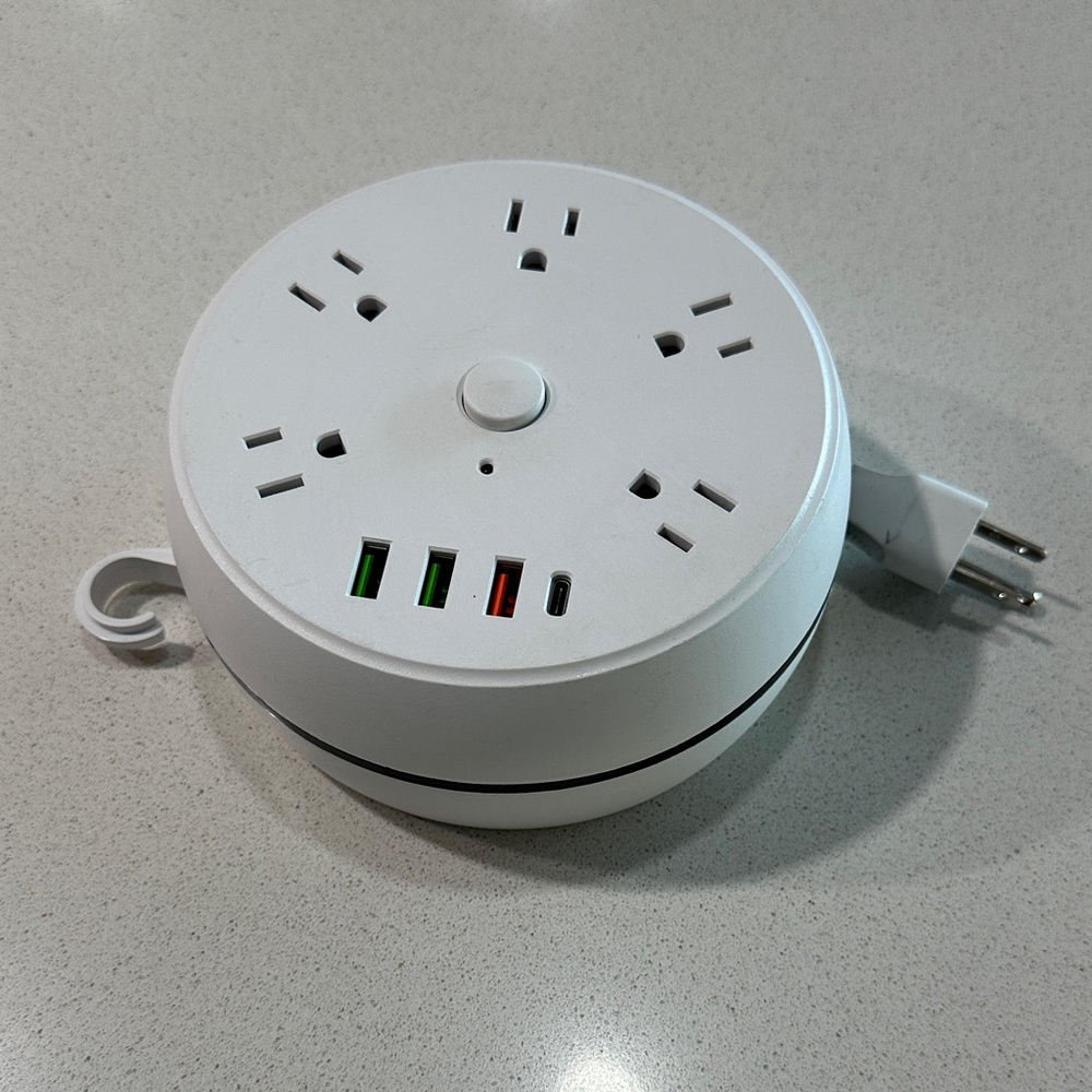 White Circular Power Strip with USB Ports